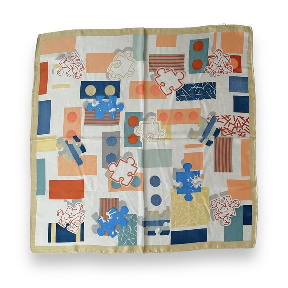 Yellow Edges Puzzle Scarf 27” X 27” Women Square Scarve Unisex Pink Orange - Picture 1 of 2